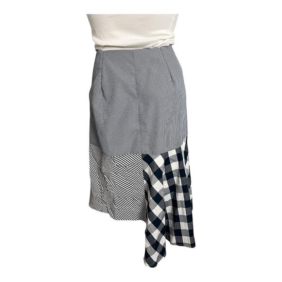 Beulah Style Women Skirt M Blue White Patchwork Cotton Gingham Asymmetrical Hem - Picture 4 of 8